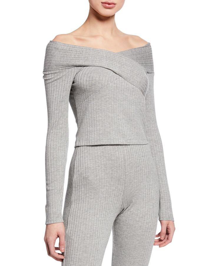 Off-the-shoulder Ribbed Knit Crop Top