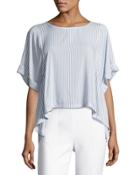 Flowy Striped Split-back Top, Blue/white