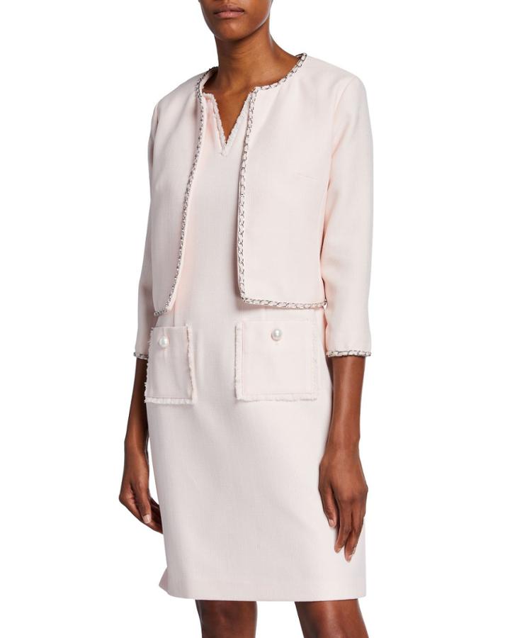 Cropped 3/4-sleeve Chain Trim Jacket