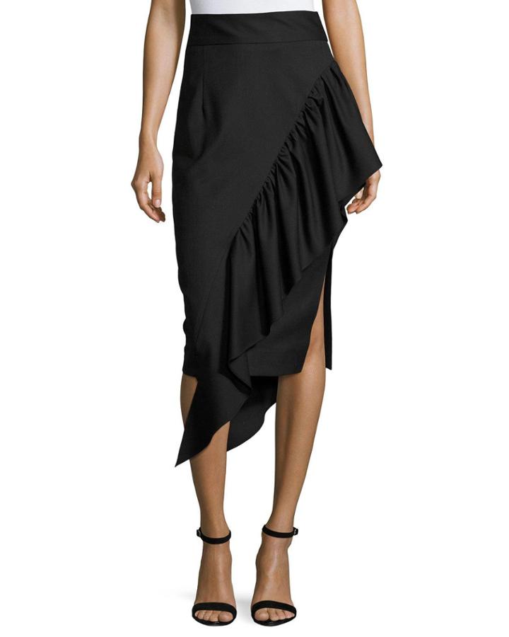 Angelina Gabardine Cascading Ruffle Midi