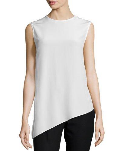 Asymmetric Silk Shell Top, Ivory