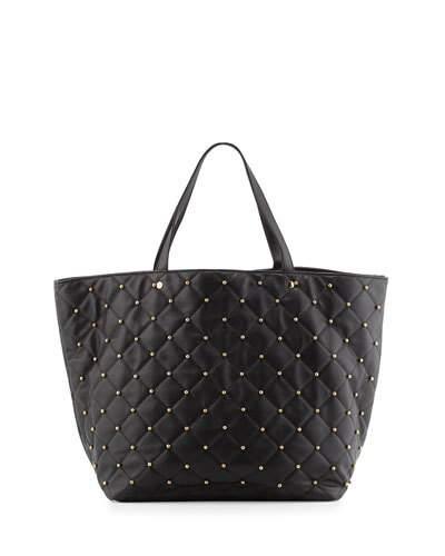 Beaded Quilted Tote Bag, Black