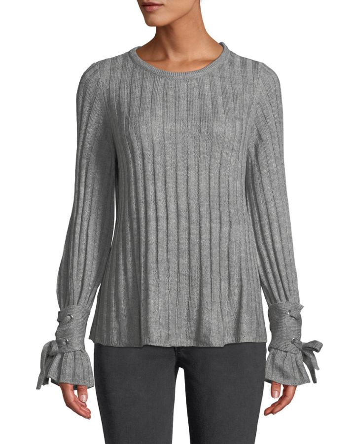 Ribbed Lace-cuff Long-sleeve