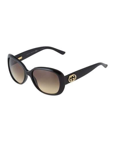 Crystal Gg Logo Sunglasses, Black