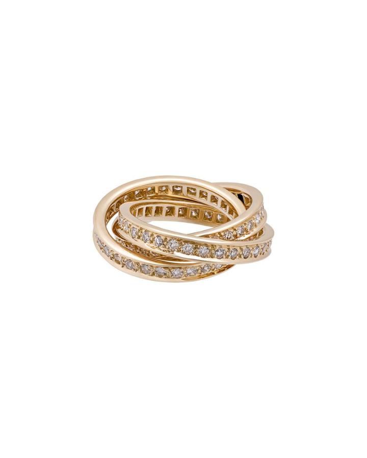 Estate Trinity De Cartier Classic 18k Pave Diamond Triple-band Ring,