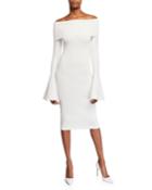 Mori Off-the-shoulder Long Bell-sleeve Body-con Dress
