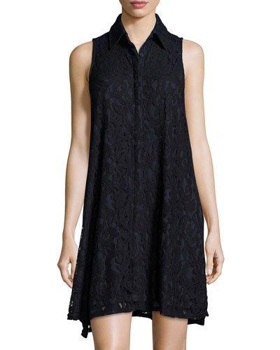 Josephine Sleeveless Lace Trapeze Dress, Navy