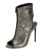 Metallic Karung Open-toe Zip Bootie, Gray