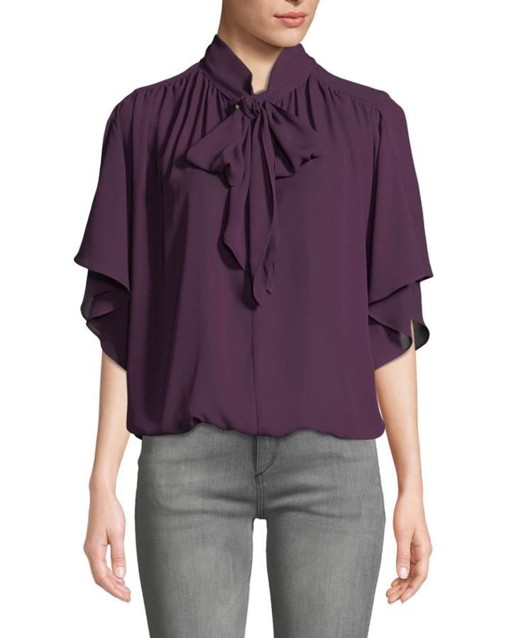 Ruffle-sleeve Bow-neck Blouse