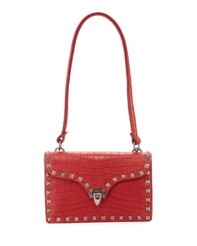 Alligator-embossed Shoulder Bag, Red