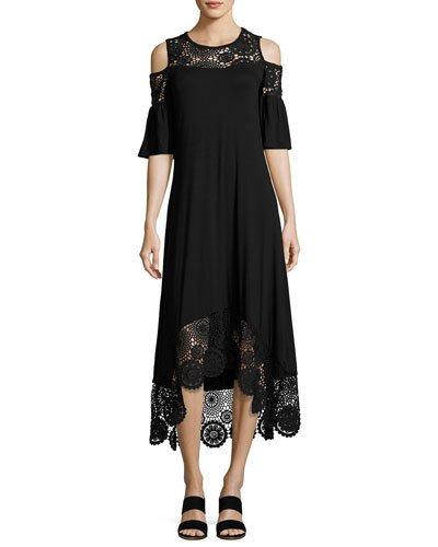 High-low Cold-shoulder Crochet Dress