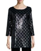 3/4-sleeve Square Sequined Tunic,