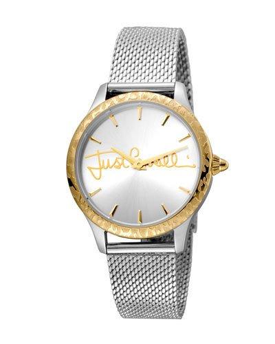 34mm Logo Two-tone Stainless Steel Bracelet Watch W/ Leopard Bezel,