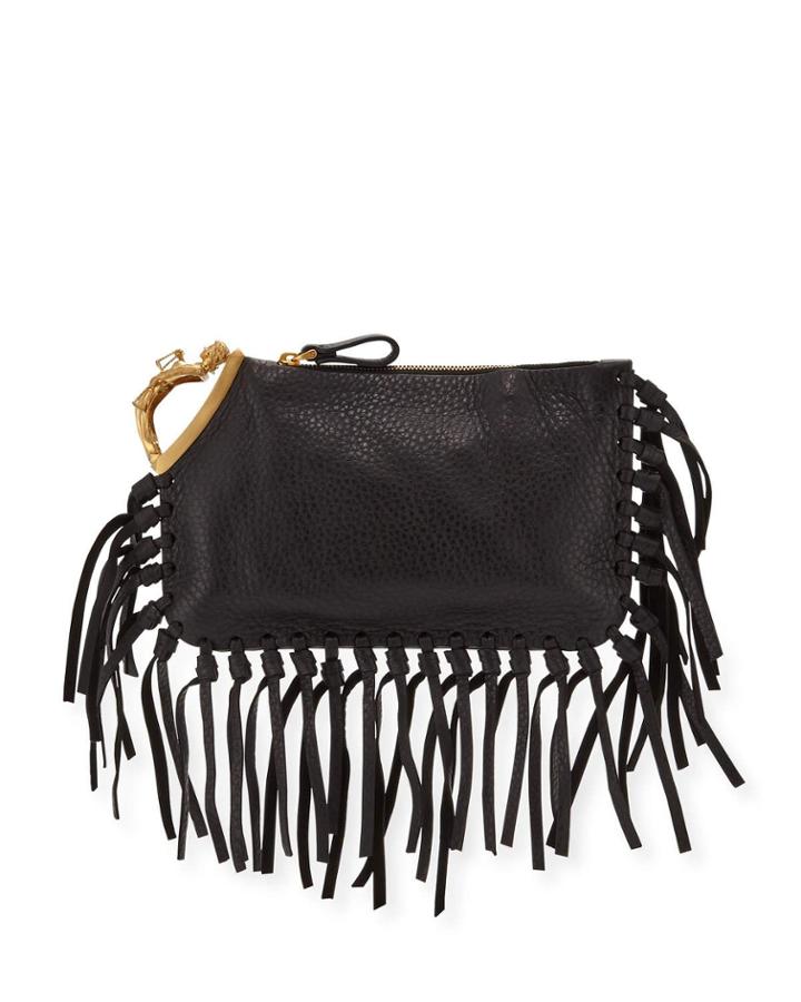 Zodiac Fringe Clutch Bag, Nero