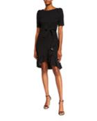 Elbow-sleeve Polka Dot Wrap Dress