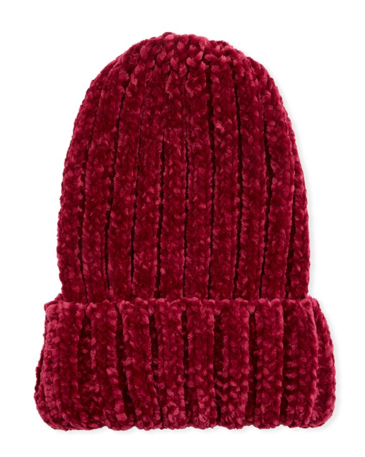 Ribbed Knit Beanie, Berry Red