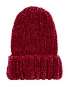 Ribbed Knit Beanie, Berry Red