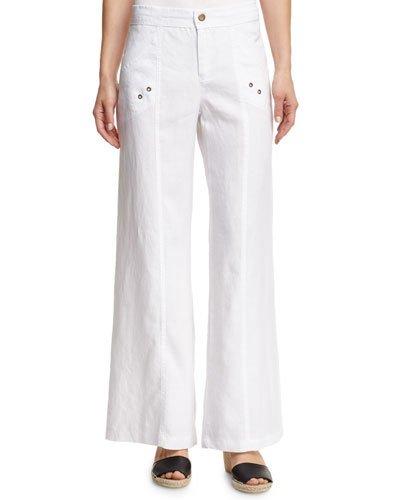 Juliana Wide-leg Linen Pants, White