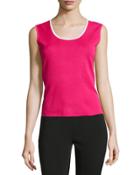 Contrast-trim Scoop-neck Tank, Peony/white