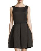 Laser-cut Fit & Flare Scuba Dress, Black