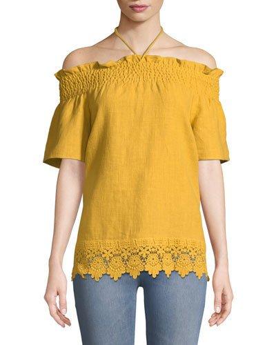 Off-the-shoulder Lace-trim Blouse
