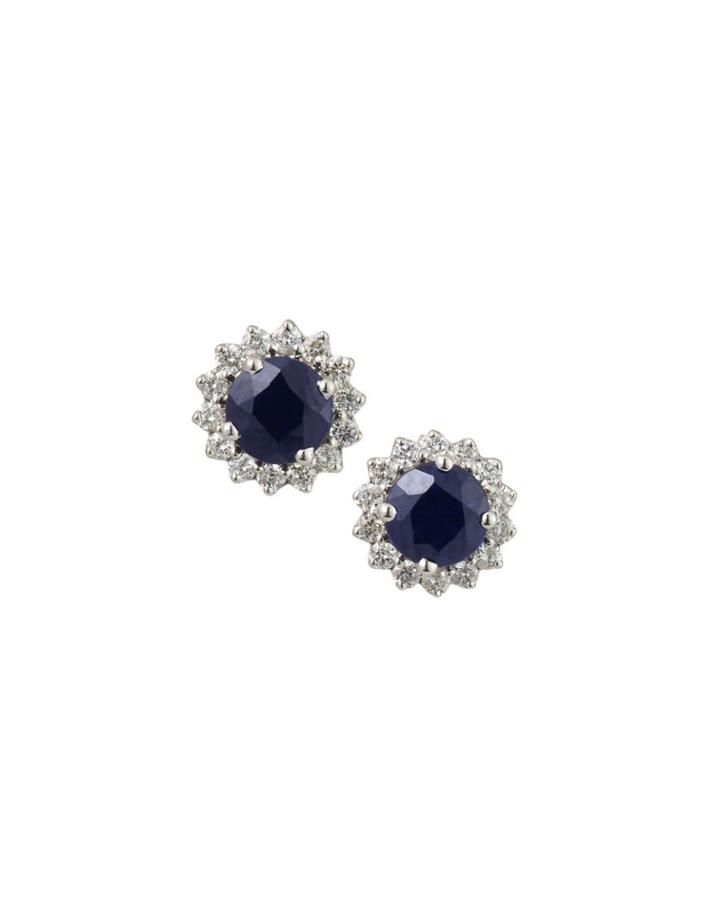 14k White Gold Sapphire Diamond-halo