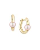 18k Rose Gold Pink Pearl Hoop Earrings