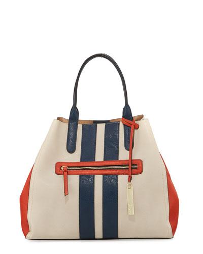 Two-way Striped Tote Bag, Bone/orange