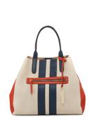 Two-way Striped Tote Bag, Bone/orange