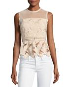 Sandstone Floral-lace Peplum Top
