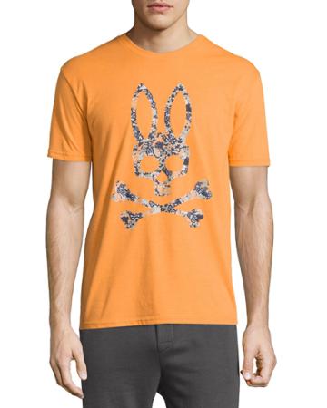 Psycho Bunny Short-sleeve Graphic Bunny Tee, Mango/camo (orange/green), Men's,