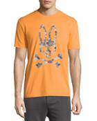 Psycho Bunny Short-sleeve Graphic Bunny Tee, Mango/camo (orange/green), Men's,