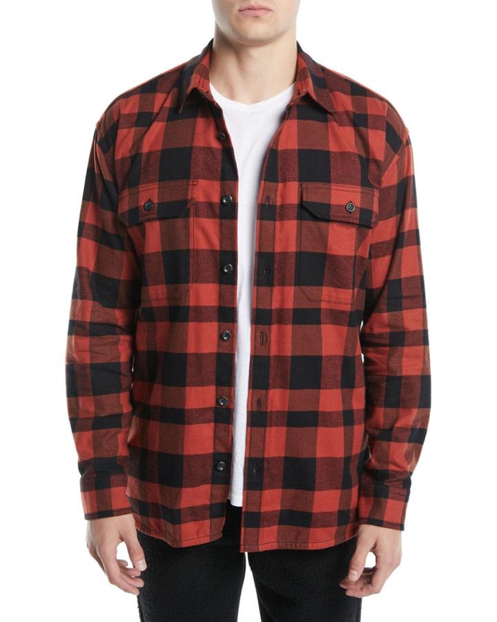 Men's Button-front Buffalo-plaid Overshirt
