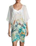 Lily V-neck Watercolor-print Poncho Coverup