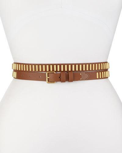 Long & Winding Road Belt With Studs, Cognac/gold