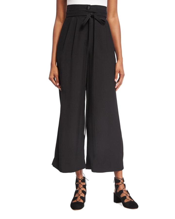 High-waist Tie-front Pants, Black