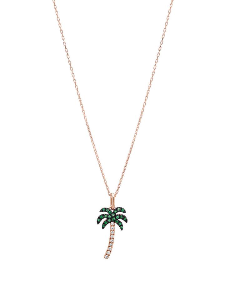 14k Rose Gold Diamond & Garnet Palm Tree Pendant Necklace