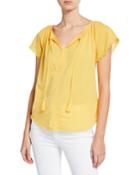 Short-sleeve Split-neck Frayed Top