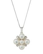 14k White Gold Pearl & Diamond Square Pendant Necklace,