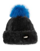 Faux Fur Beanie W/ Contrast Pompom