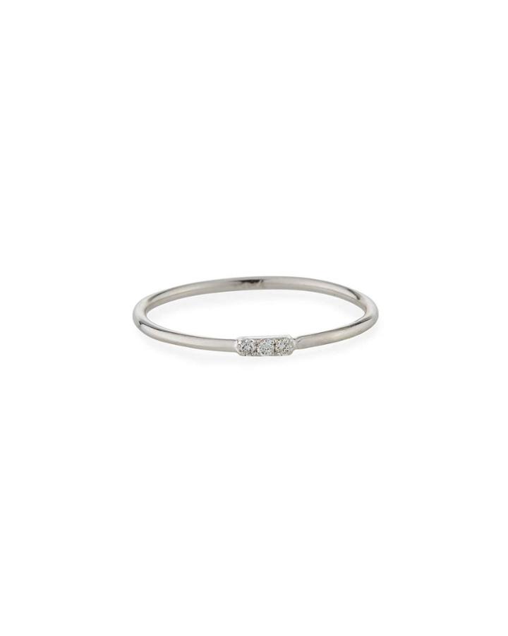 14k White Gold Mini Strip Ring W/ Diamonds,
