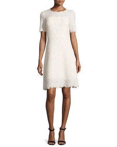 Ophelia Half-sleeve Lace Dress, Off White/cream