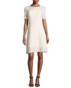 Ophelia Half-sleeve Lace Dress, Off White/cream