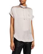 Monili-beaded Satin Turtleneck Top