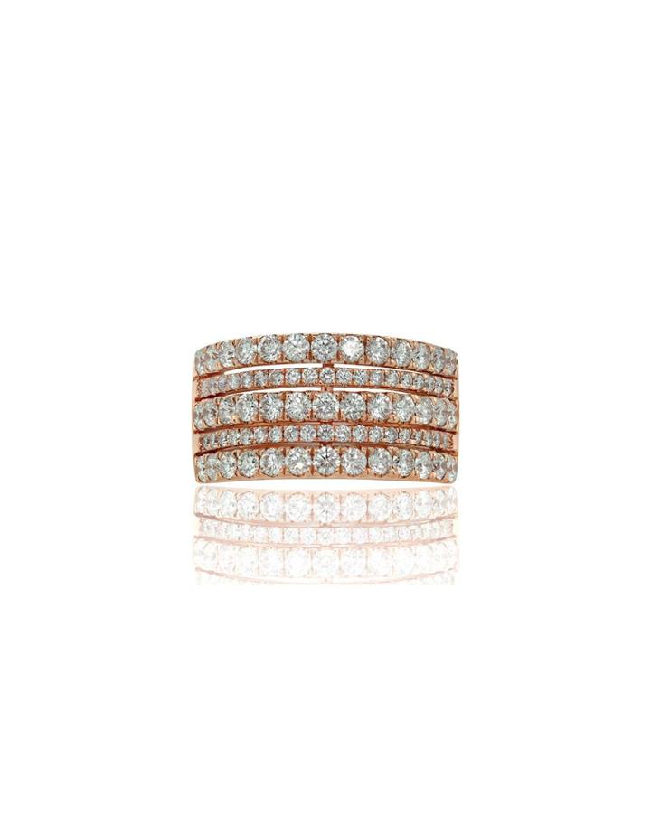 14k Rose Gold Diamond 5-row Fashion Ring,