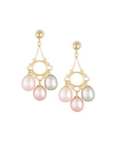 14k Multicolored Freshwater Pearl Chandelier Earrings