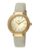34mm Chain-bezel Watch W/ Leather, Gold/gray