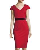 Cap-sleeve Sheath Dress W/ Velvet Waist