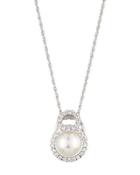 12mm Pearl Necklace W/ Cz Halo, White