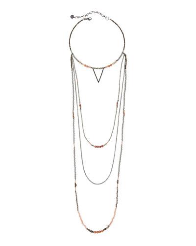 Beaded Multi-strand Choker Necklace W/ Triangle Charm